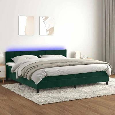 vidaXL 11461.3134426 Boxspring postel s matrací a LED tmavě zelená samet
