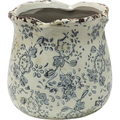 Clayre & Eef Retro béžový kvetináč so sivými kvetmi Alana M - 15x14 cm