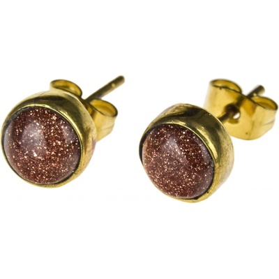 Sanu Babu peckové náušnice s polodrahokamem sluneční kámen 8 mm puzetka