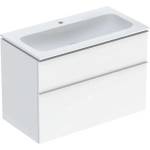Geberit Комплект стенен шкаф Geberit iCon в лъскаво бяло, 2 чекмеджета, бяла дръжка и мивка 90 см (502.337.01.1)
