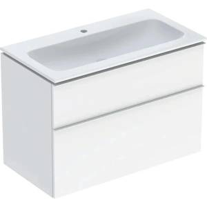 Geberit Комплект стенен шкаф Geberit iCon в лъскаво бяло, 2 чекмеджета, бяла дръжка и мивка 90 см (502.337.01.1)
