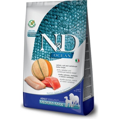 Farmina N&D Ocean Adult Medium & Maxi losos, treska & cantaloupe melón 12 kg
