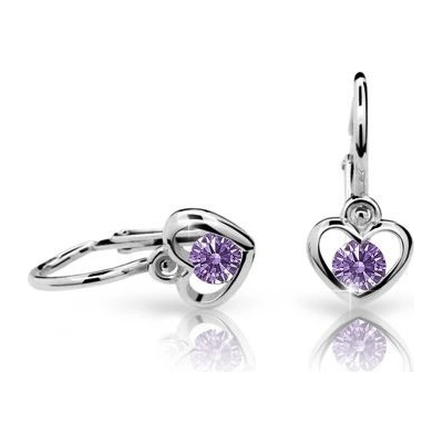 Danfil náušnice pre bábätká srdiečka C1943 z bieleho zlata amethyst brizura