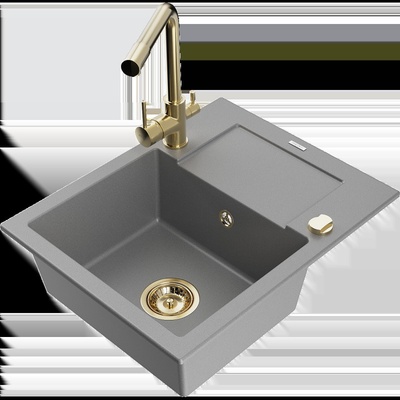 Enzo гранитна мивка с 1 отделение с изцедник и кухненски смесител Duero, сив - 6506-71-671600-50 (6506-71-671600-50)