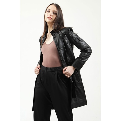 Jacket Club Дамски шлифер от естествена кожа yb-2334 - Черен #318015 (318015_Черно)