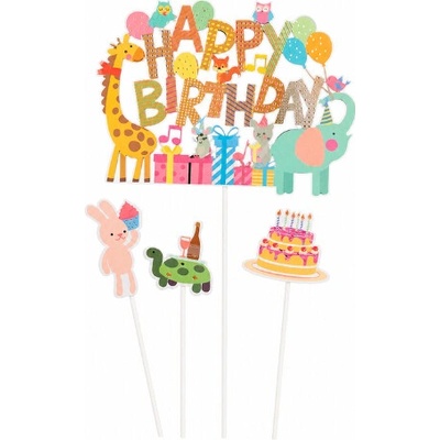 Zápichy na tortu Happy Birthday – Zvieratká (5 ks)
