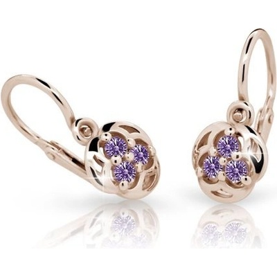 Danfil dětské náušnice C2252 z růžového zlata s kamínky Amethyst zapínání brizura