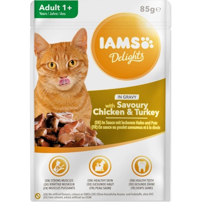 IAMS Cat Adult All Breeds kuracie a morčacie mäso v omáčke 85 g