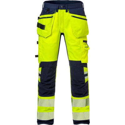 Fristads Výstražné pracovné strečové nohavice 2707 PLU Výstražná žltá Námornícka modrá