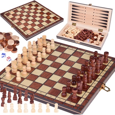 Spoločenská hra 3v1 šachy, dáma, backgammon Inlea4Fun