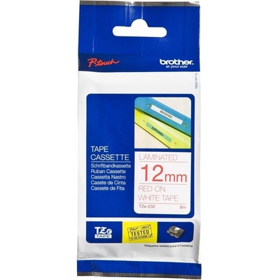 páska BROTHER TZ232 červené písmo, biela páska Tape (12mm) (TZE232)