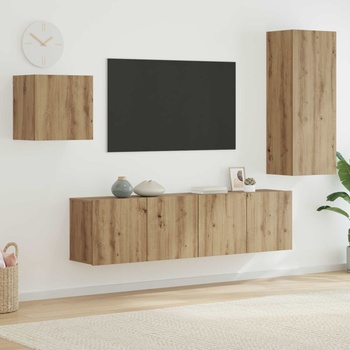 vidaXL ТВ шкаф Монтиране на стена 4 pcs Дъб Инженерно дърво (3402765)