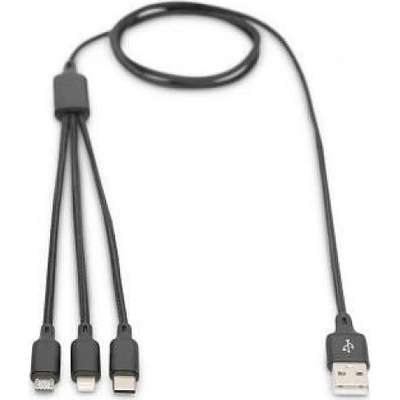 Digitus AK-300160-010-S USB nabíjecí , 3 v 1 , USB A - Lightning+micro B+Type-C, 1m