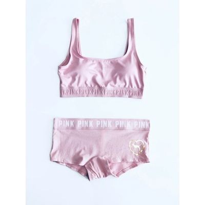 Victoria's Secret PINK Ultimate Rosegold stylová a kalhotky Boyshort set 2 ks Rose Gold