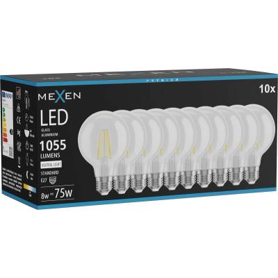 Mexen Vintis 10x LED филамент крушка E27, G80, 8W, неутрална - 4000K, 1055 lm, прозрачен (L155-E27-0840-00x10)