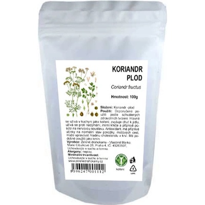 Zelené Drahokamy Koriandr celý plod 100 g