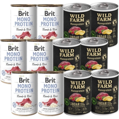 Brit Mono Protein Lamb & Brown Rice 6 x 400 g a Wild Farm Monoprotein Wild Boar 6 x 400 g