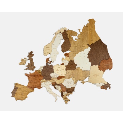 Drevená mapa Európy Puzzle Základné, S vygravírovanými mestami