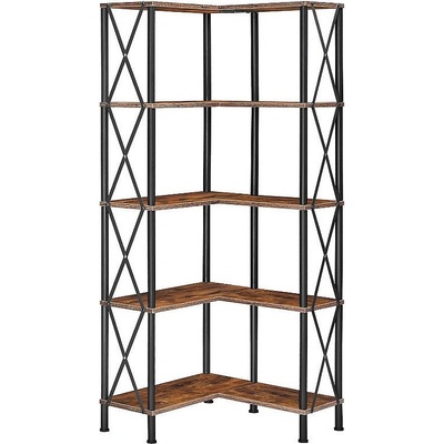 Hoobro Ъглова етажерка с пет рафта кафяво рустик / черно