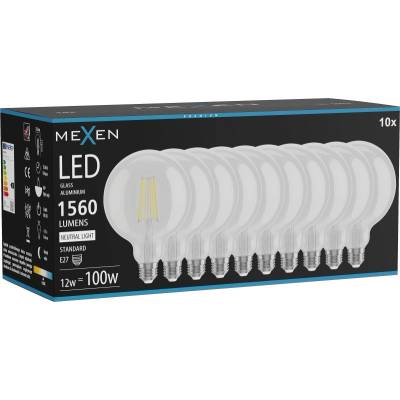 Mexen Vintis 10x LED филаментна крушка E27, G125, 12W, Неутрална - 4000K, 1560 lm, ясна (L158-E27-1240-00x10)