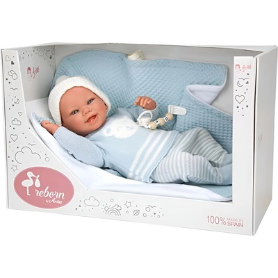 Arias Кукла-бебе Arias - Паоло със синьо одеяло и аксесоари, 40 cm (ARI98148)