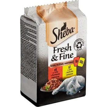 Sheba Fresh & Fine Hovězí a Kuřecí ve šťávě 6 x 50 g