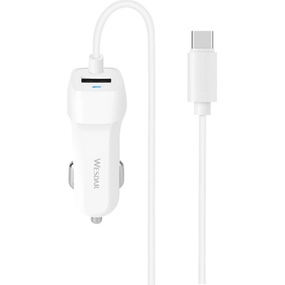 Wesdar Зарядно за кола Wesdar - U13, USB/кабел USB-C, бяло (U13 TYPE C)