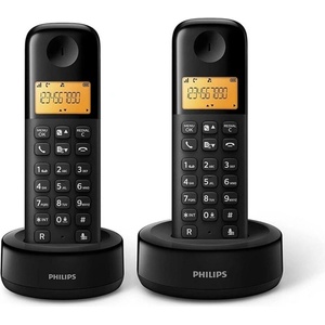 Philips d160 duo безжичен dect телефон, ЧЕРЕН d1602b/53 (d1602b/53) Телефонни апарати