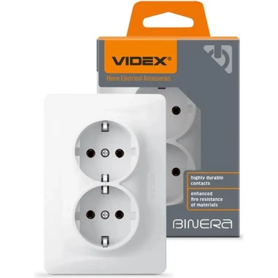Videx ДВОЕН КОНТАКТ ШУКО vf-bnsk2g-w 16А binera videx - БЯЛ (4820118295039)