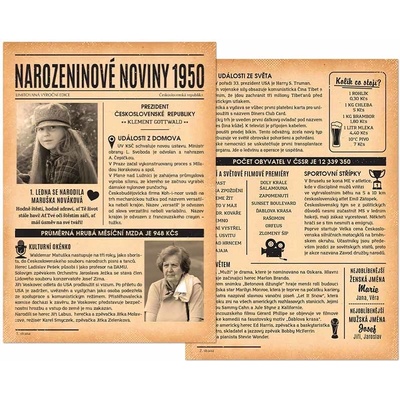 Narozeninové noviny 1950 – jednostranné až čtyřstranné