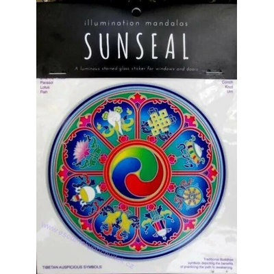 Mandala na okno samolepící průhledná - 8 symbolů štěstí