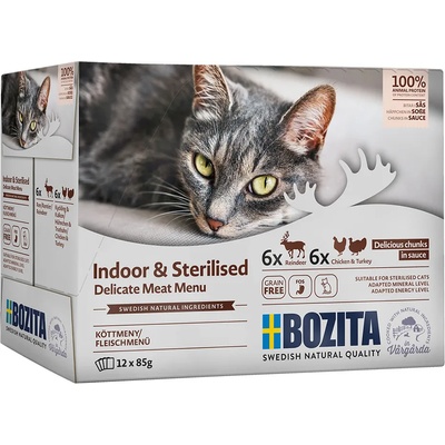 Bozita 24х85г Indoor&Sterilised Bozita, консервирана храна за котки - смесена опаковка в сос