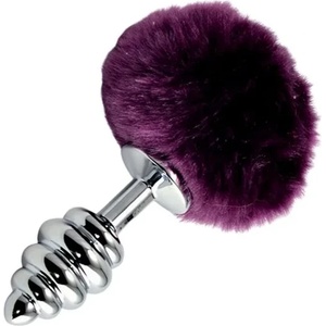  Метален анален плъг с помпон, 8см. - Pompon Spiral Plug Purple (LVTOY00697)