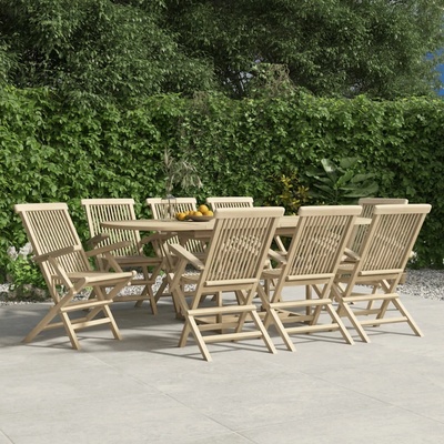 vidaXL Сгъваеми градински столове, 8 бр, сиви, 56x61x89 см, тик масив (3155072)