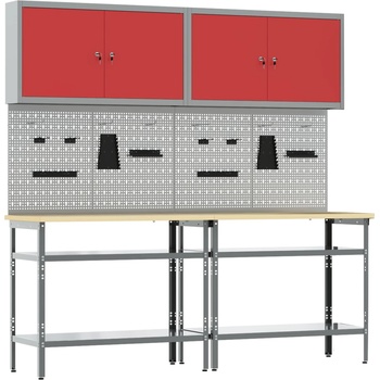 vidaXL Комплект работна маса 8 pcs Сив Прахово боядисана стомана (3321501)