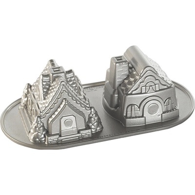 Nordic Ware forma bábovka Perníkové domky 1300 ml stříbrná