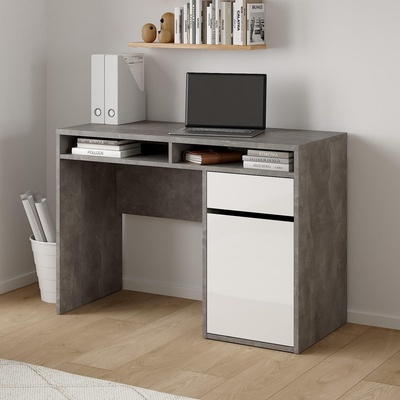 Бюро Function Plus с врата и чекмедже Бетон и бял гланц