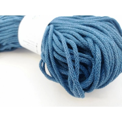 YarnMellow Bavlněná šňůra Berry 5mm Jeans (Bavlněná háčkovací šňůra 100 m YarnMellow Berry 5mm Jeans vhodná pro macramé, pletení a háčkování. Pletená, bavlněná šňůra vhodná na výrobu kabelek, košíků,