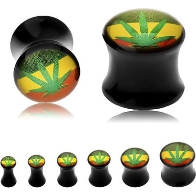 Šperky eshop černý sedlový plug do ucha zelená marihuana s rasta mi na pozadí S38.07