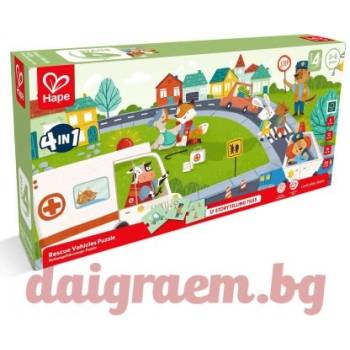 Hape Пъзел hape e1639 - 57 части - Спасителни превозни средства 4 в 1 (h1639)