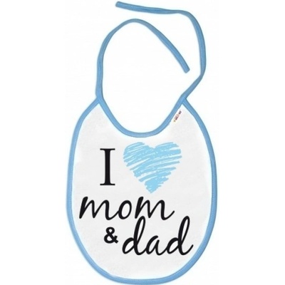 Baby Nellys nepromokavý bryndáček I love mom & dad 24 x 27 cm modrý – Zboží Mobilmania