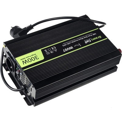 Green Cell Инвертор за кола green cell inv07, 12v-230v / 300w-600w, Чиста синусоида, Черен (inv07)