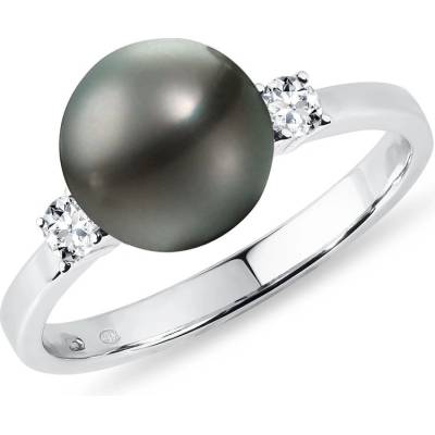 Klenota Elegantní prsten s tahitskou perlou a diamanty v bílém zlatě k0309032