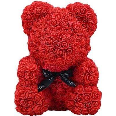 BudNej medvídek z růží 25 cm - červený - v dárkovém balení - MN9401