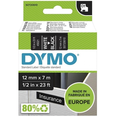 DYMO páska D1 12mm x 7m, bílá na černé, 45021, S0720610