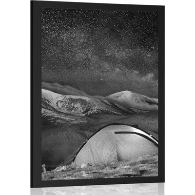 Plakát stan pod noční oblohou v černobílém provedení - 20x30 black
