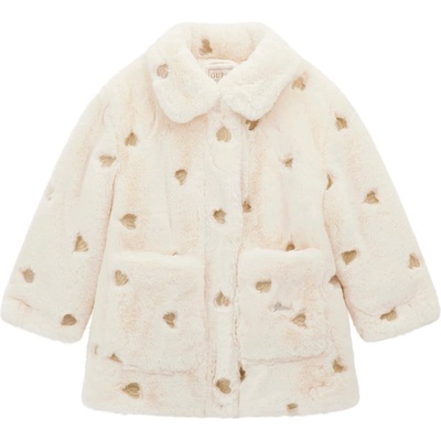 Детско палто Guess - Мек плюш с кафяви сърца, екрю, 12 м (20254-K5BL01-WHGO0-FU64-12M)
