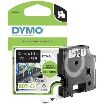 etikety DYMO D1 S0718040 polyamid Barva pásky: bílá Barva písma:černá 12 mm 3.5 m
