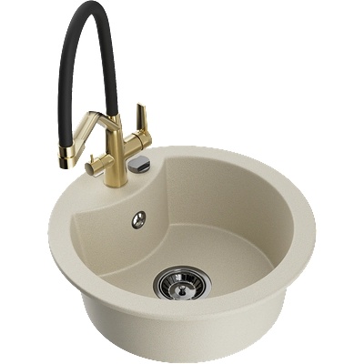 Mexen Diego гранитна мивка с 1 отделение и кухненски смесител Duo, бежов - 6512-69-671701-57-B (6512-69-671701-57-B)