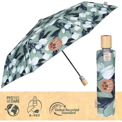 Дамски автоматичен чадър Perletti Green 19123, Бели лалета